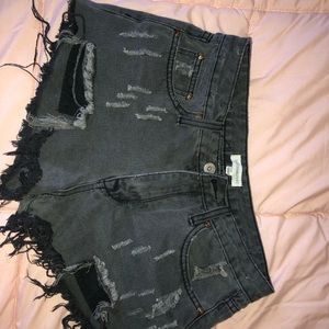 Dance and Marvel distressed black denim shorts